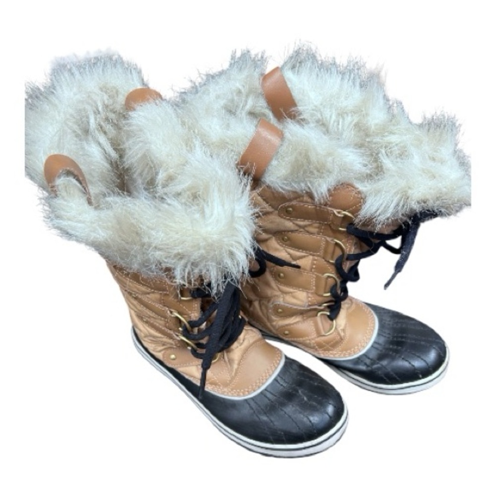 Sorel Tofino II Boots Tan Black Waterproof Winter Snow Faux Fur Size 8 - Picture 2 of 7